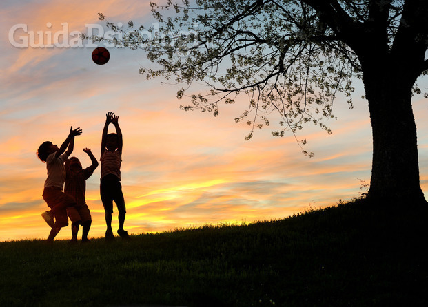 Children playing in sunset