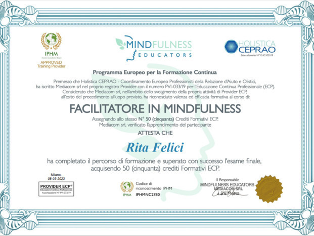 Dott.ssa rita felici certificato mindfulness.
