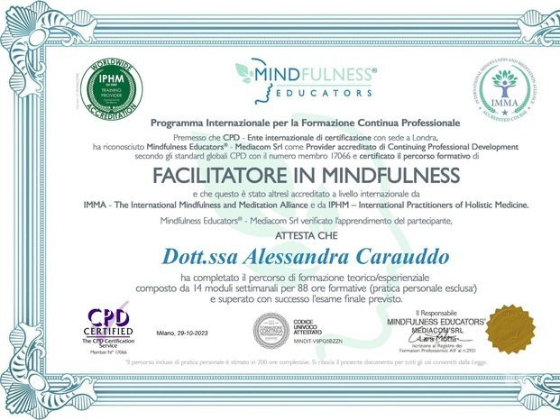 Certificato Internazionale Facilitatore in Mindfulness