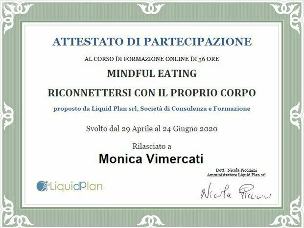 Diploma conseguimento Corso Mindful Eating, per somministrare il protocollo MB-EAT  