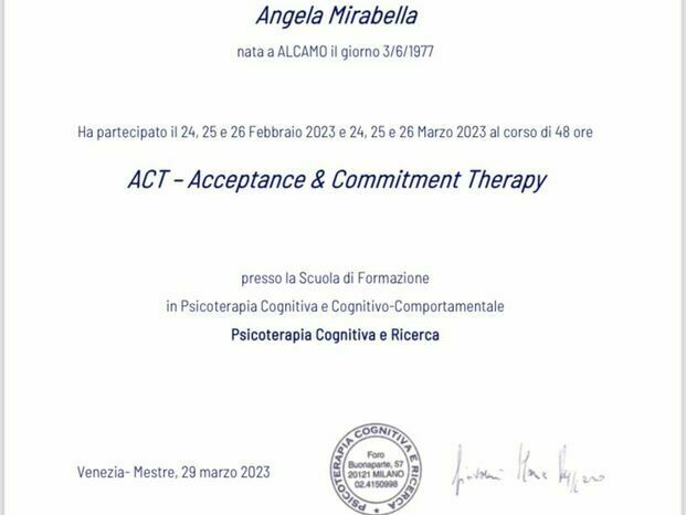 Perfezionamento 2023 in ACT - Acceptance & Commitment Therapy