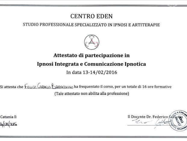 Certificato Ipnosi Integrata