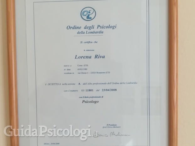 Diploma di Iscrizione all'Albo degli Psicologi della Lombardia